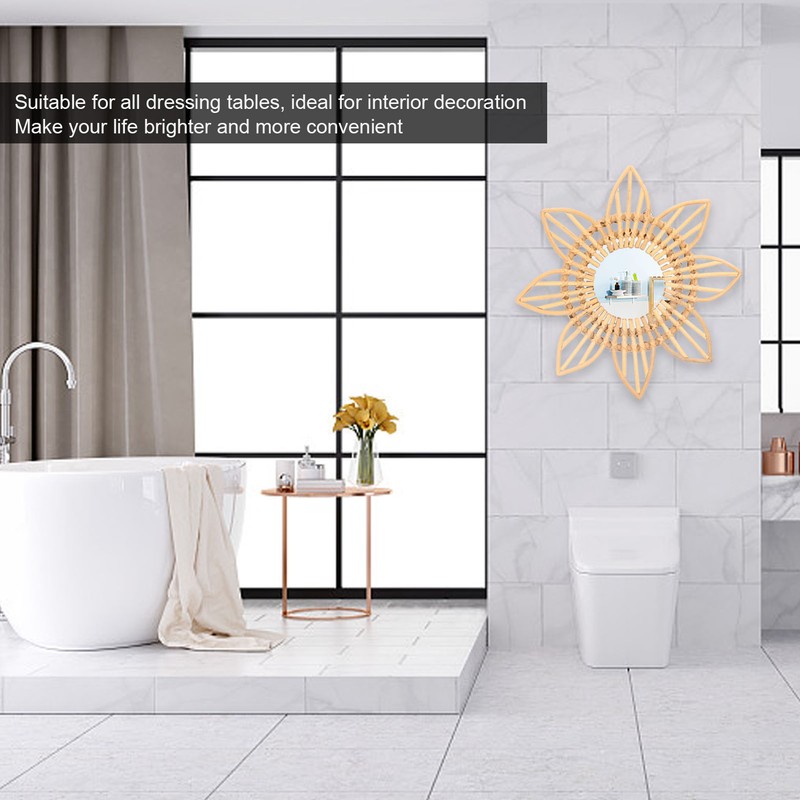 Rattan Innovative Art Decoration Makeup Mirror Retro Dressing Bathroom Wall