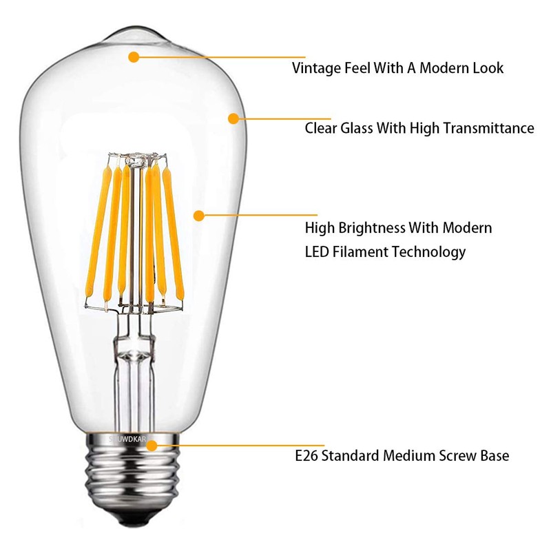 SHUWDKAR LED Light Bulbs DC 12V 6W E26 ST64 Low