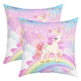 Unicorn Cushion Cover Cushion Covers 40 x 40 cm Set of 2 Soft Cushion Covers for Children Dreamlike Horse Decorative Sofa Cushion Couch Cushion Unicorn Glitter Rainbow Pink Purple Decorative Cushion