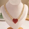 Rhinestone Chunky Heart Necklace Sparkling Red Crystal Link Cuban Chain