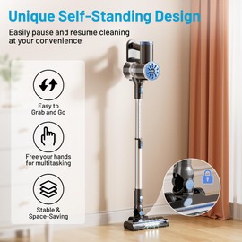 VIPSUN Cordless Vacuum Cleaner with Self-Standing, LED Screen Stick Vacuum Cleaners for Home, Lightweight Powerful Suction Vacuum, 6-in-1 Rechargeable Vacuum for Carpets, Pet Hair, Hardwood Floors