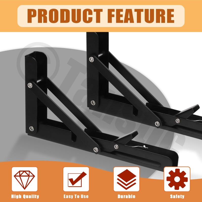 Tanstic 2 Pack 8 Inch Folding Shelf Brackets, Heavy Duty
