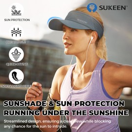 Sukeen - Visera deportiva para hombre y mujer, ligera, plegable, elástica, para correr, tenis, golf, Gris, Talla única