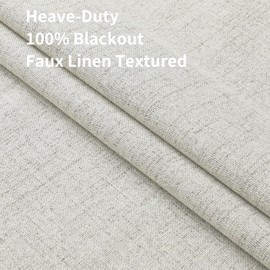 Joydeco 100% Blackout Curtains 90 inches Long Natural Linen Drapes 2 Panels Set Burg for Bedroom Living Room Black Out Darkening Curtain Thermal Insulated Back tab Rod Pocket(52x90 inch,Greyish White)