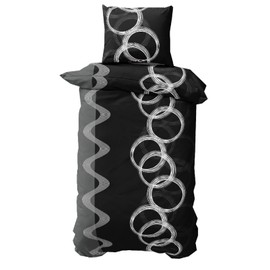 Leonado Vicenti Microfibre Bed Linen 135 x 200 cm 80 x 80 cm 2-Piece Circles Black White Grey Wrinkle-Free Easy Care