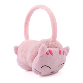 PESAAT Fluffy Ear Muff for Women Plush Foldable Earmuffs Kids Winter Earmuffs Girls Boys Cold Weather Ear Warmer (Pink Cat-2)