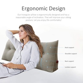WOWMAX Wedge Body Positioners Pillow Triangular Reading Bedrest Throw Pillows Bolster Headboard Back Support Lumbar Cushion Pillow for Daybed with Removable Cover Linen Cotton Blend Dusty Taupe Queen