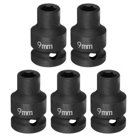 HARFINGTON 5pcs 6 Point Impact Socket 9mm Metric Socket 1/2" Square Drive 1.5" (38mm) Long Phosphated Cr-Mo Steel Spindle Axle Hex Nut Sockets, Black