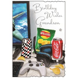 Grandson Birthday Card - Gaming Design - Special Finishes and Illustrated Insert Leaf - Made in the UK
