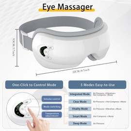 4-in-1 Eye Massager with Heat and Music, Air Pressure Compression and Vibration Massage, Bluetooth Sleep Mask,Gift for Women, Mum,Mother's Day, Birthday Gifts