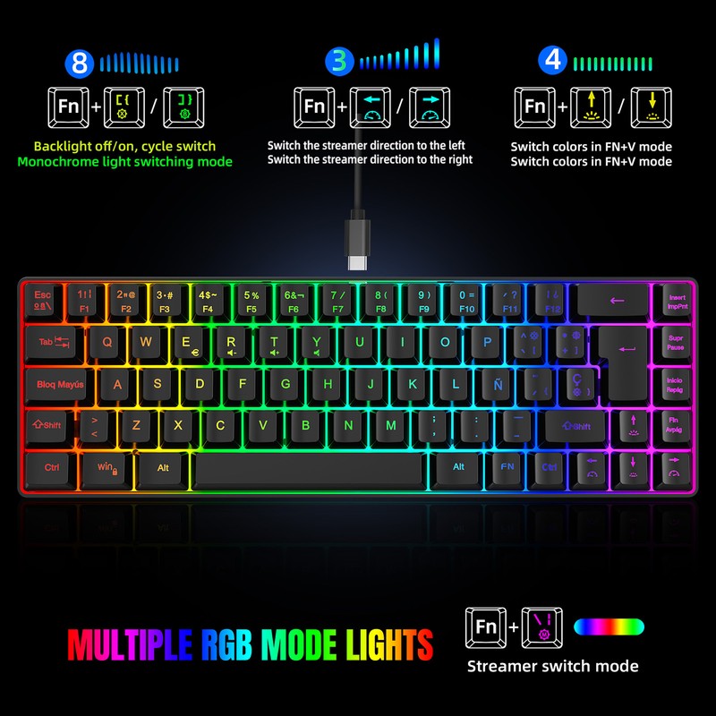 HXSJ V200 Wired K68 RGB Streamer Mini Gaming Keyboard 19-Key