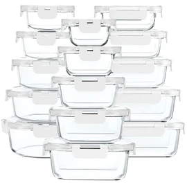 30 Pieces Glass Food Storage Containers with Upgraded Snap Locking Lids,Glass Meal Prep Containers Set - Airtight Lunch Containers, Microwave, Oven, Freezer and Dishwasher Friendly (White)