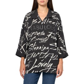 Ali Miles Women's Woven Button Front Tunic with Crystal Heat Set Details, Black White Print