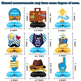 Fathers Day Decorations, Table Centerpieces for Fathers Day Party Decor, 9 Pack Double Sided Printing Honeycomb Centerpiece, Happy Fathers Day Party Supplies, Photo Backdrop