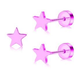 ZDE Women Flat Back Heart Earrings Non-Nickel Heart Earrings Titanium Hypoallergenic Cartilage Earrings Stud for Sensitive Ears Simple Classic 5mm Flat Stud Earring (Star-Pink)