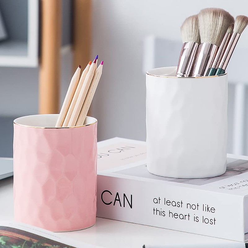 Ceramic Pen Holder Stand Cup Pencil Holder Organizer Makeup Brush
