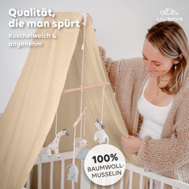 lilimaus Bed Canopy Baby Cot Dusky Pink [Includes Canopy Pole] - Canopy Baby Bed Made of 100% Cotton Muslin Handmade - Bed Canopy Girls and Boys - Canopy Bed Curtains with Rod - Children's Baby Room
