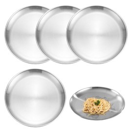 AWAOVV 5 Pcs Stainless Steel Dinner Plates, 8"/20CM Round Tableware, Steel Base Plate Tin Plates Saucers, Camping Plate Serving Platter for Outdoor Picnic Camping