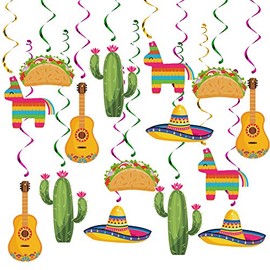 Decoraciones de remolinos colgantes para fiesta mexicana, suministros de fiesta de Cinco de Mayo, tema de cumpleaños de dos días de taco, fiesta mexicana, decoración de remolinos colgantes en el techo, decoración de remolinos para niños y niñas