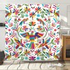 Mexico Floral Shower Curtain for Bathroom, Traditional Mexican Bluebird Otomi
