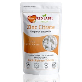 Zinc Citrate 50mg 365 Tablets (1 Year Supply) High Strength Supplement Immune Function, Fertility & Healthy Bones, Vision, Hair, Nails and Skin for Men & Women Vegan Made in The UK