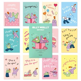 Monolike Olly Molly, Birthday Single card - mix 12 pack, greeting card, 3.9x5.8