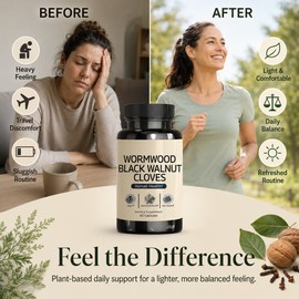 Wormwood Black Walnut Clove Capsules for Gut Wellness – Vegan Herbal Blend for Adult Daily Balance