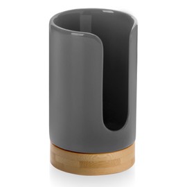 Ceramic Bathroom Cups Dispenser - 3-5 oz Disposable Paper & Plastic Bathroom Cups Holder - Mouthwash Cups Dispenser for Bathroom, Guest Toiletries, Countertop, Coffee - BPA Free (Grey)