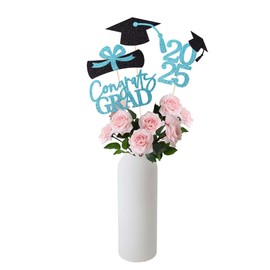 Gexolenu 16 PCS Light Blue Double-Sided 2025 Graduation Centerpieces for Tables, 2025 Table Toppers Party Centerpiece Sticks Party Supplies, Graduation Party Decorations Class of 2025, Set of 4