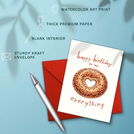 Podagree Funny Donut Birthday Card, Happy Birthday to My Everything Greeting Card for Boyfriend, Girlfriend, Husband, Wife, Cute Love Birthday Card for Him Her, Blank Inside with Envelope, 8x5.3 Inch