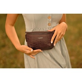 Gusti Norell Bum Bag Leather Festival Bag Brown Animal Print Croco Look Leather, dark brown