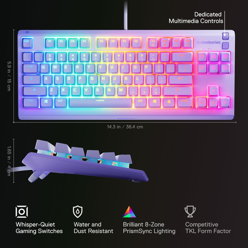 SteelSeries Apex 3 TKL Lavender RGB Gaming Keyboard — Tenkeyless