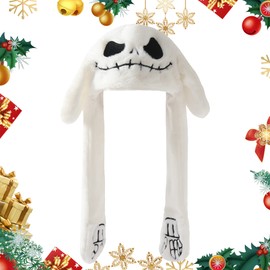 Lovemonster Cute Moving Ears Hat, Funny Plush Rabbit Animal Ears Hats Soft Cosy Dress Up Winter Hat for Adults Women Men, White