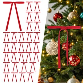 Vintage Christmas Tree Bows, Velvet Door Garland Wreath Decorations, Red, 3/8 Inch Wide x 5x7 Inch, 30 Pack