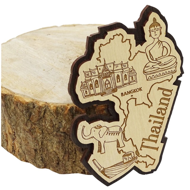 Printtoo Souvenir Wooden Thailand Map Gift Collectibles Engraved Fridge Magnet