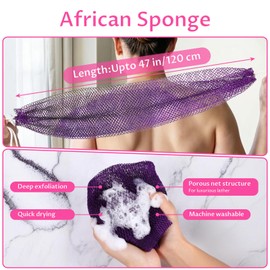 2pcs African Net Sponge Exfoliating Bath Sponge Scrubbing Long Rag Wash Shower Body Scrubber Wash Net Washcloth Shower Nets Back Scrubber Skin Smoother African Scrub Exfoliator for Travel Daily Use