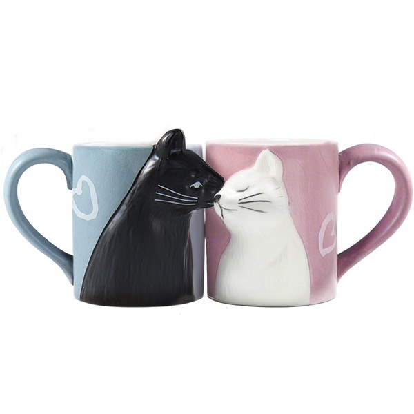 BigNoseDeer Couple Gifts Kissing Cat Coffee Mug Set Engagement Gifts for Couples Wedding Gifts for Couples 2023 Cute mugs Mr and Mrs Gifts Cat gifts Cat Mug for Cat Lovers