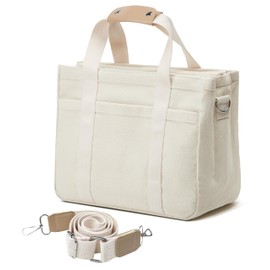 Attached Bottom Canvas Tote Bag with Multi Pockets Zipper Crossbody Satchel Hobo Three-Layer Mom Bag Diaper Bag
