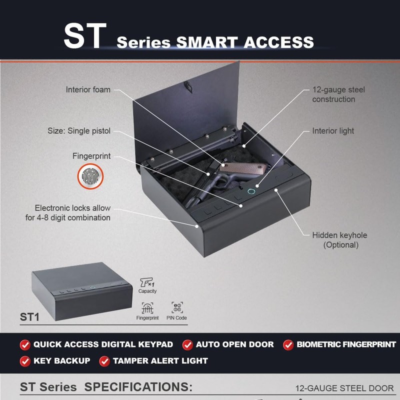 Gun Safe Biometric Pistol Safe Fingerprint Quick Access with Internal
