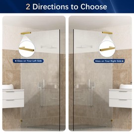 LukLoy Fixed Glass Bracket, Wall to Glass Shower Support Bar, One-Piece Casting L Shape Stabilizer Mounting Bracket for 8-12mm Shower Glass Panel, No Drill in Glass(Gold, Right)