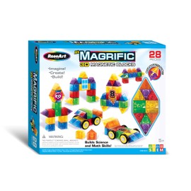 Cra-Z-Art Magrific 3D Magnetic Blocks 28 Piece Set - Colorful Magnet Building Tiles with 3D Blocks, Vehicle Wheels - STEM Skills