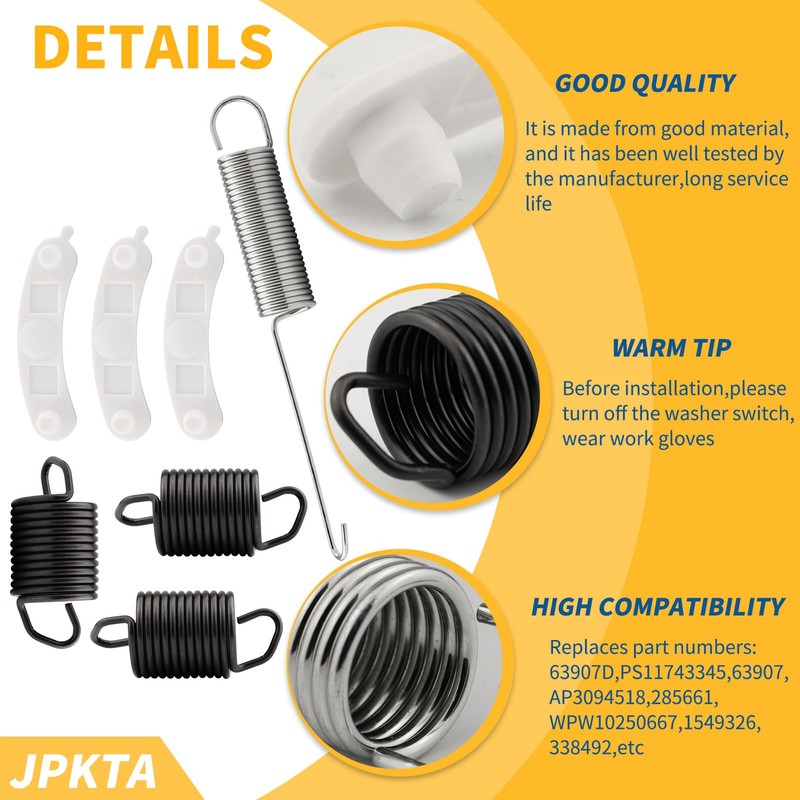 Washing Machine Kit includes 3 pcs WP63907 Suspension Spring,1 pcs