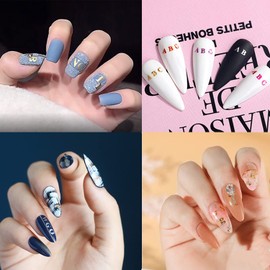 12 Colors Letters Nail Art Stickers, 3D English Self-Adhesive Sticker Design, Laser Gold Silver Red Black White Pink Yellow Green 26 Alphabet Nail Transfer Decals for Women Manicure Decorations