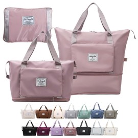 MRG Boston Bag, Travel Bag, Large Capacity, Carry-on Bag, Folding Travel Bag, Tote Bag, 2-Way, Lightweight, Compact, Waterproof, Adjustable Size, Pink