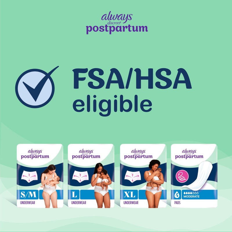 Always Discreet Postpartum Incontinence Pads, Moderate Absorbency, 57 Count