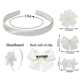 Baby Girl Interchangable Pearl Bow Flower Headbands and Clips Set, DIY Hair Accessories for Toddler Kids Teens (white pearls)