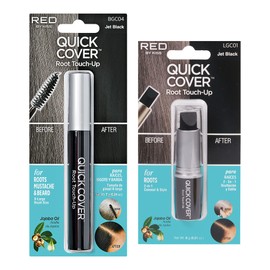 RED by Kiss Quick Cover Gray Hair Touch Up, Root Touch Up, Moisturize and Shine, Brush Type & Stick Type Set (Jet Black)