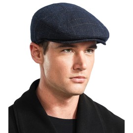 Comilaka Men's Flat Cap Barret Cap Gatsby Peaked Cap Adjustable Newsboy Cap Beret Hat Autumn Winter 55-59 cm, Blue check pattern