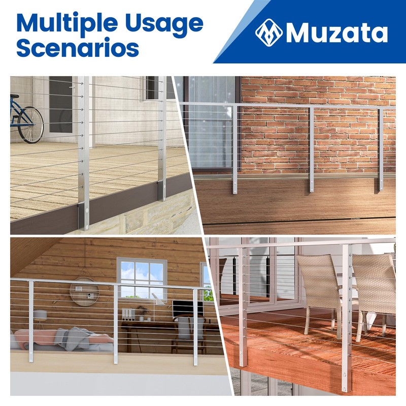 Muzata Side Mount Cable Railing Post 36 Inch 36"x2"x2" Level