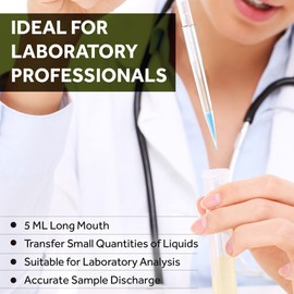 5mL Pipette Tips 100 pcs, 5ml Universal Plastic Pipette Tips, Clear, Non-pyrogenic, DNAse/RNAse Free, Autoclavable,Lab Pipette Tips Small Mouth